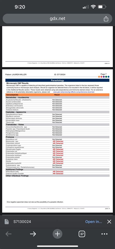 What does .NR mean in the parasite section of Genova stool test? : r ...