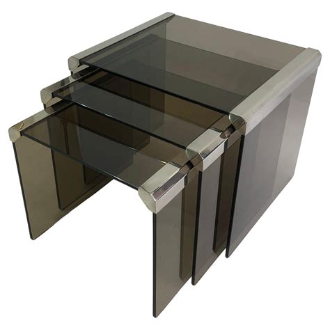 Gallotti and Radice Chrome Smoked Glass Nesting Tables 1980s Coffee Vintage Retro For Sale at ...