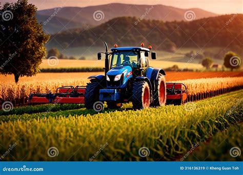 Modern Industrialized Agriculture Using Technology, Agritech Farming of Crops Stock Illustration ...