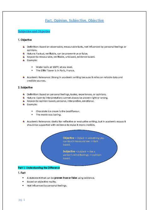 Fact & Opinion Worksheet: Understanding Subjective vs. Objective ...