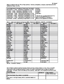 Poetry Feet - Meter - Stanza Activity and Quizzes by Mike Bauer | TPT