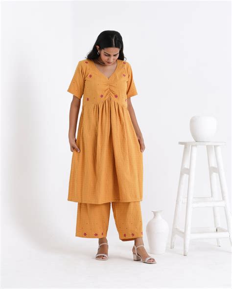 Shop earthy yellow kurta palazzo tunic set from Bebaak : Festive wear ...
