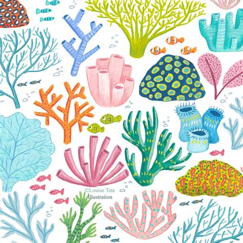 Coral Reef Drawing, Coral Painting, Wall Painting, Ocean Illustration ...
