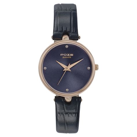 Buy Online Poze by Sonata Quartz Analog Blue Dial Leather Strap Watch ...