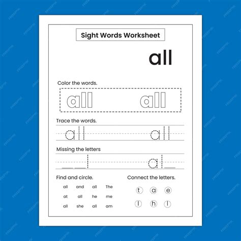 Premium Vector | Kindergarten sight word practice worksheet