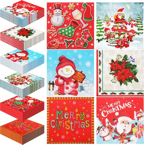 Amazon.com: Cholemy 120 Pcs Christmas Cocktail Napkins Bulk Snowman ...