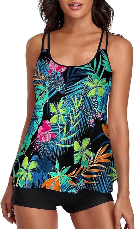 Buy Modest Tankini Swimsuit for Women Two Piece Tummy Control Floral ...