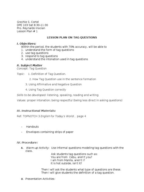 Image result for ESL Question Tags Grammar Lesson Plan