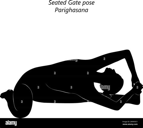 Silhouette of woman doing yoga Parighasana. Seated Gate pose ...