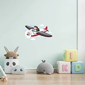 woopme Cartoon Boy in Aeroplane Wall Stickers Kids Girls Living Room ...