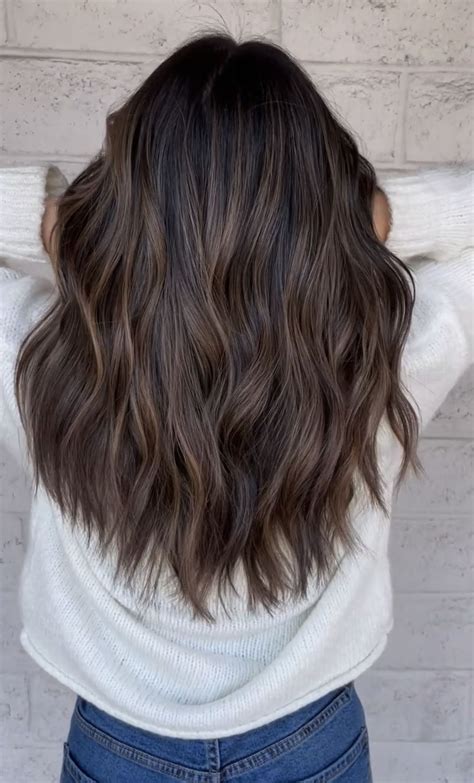 Brunette dark highlights | Light brown balayage on dark brown hair ...