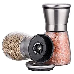 VALAMJI Stainless Steel lid Cap Salt Pepper Grinders refillable Set ...