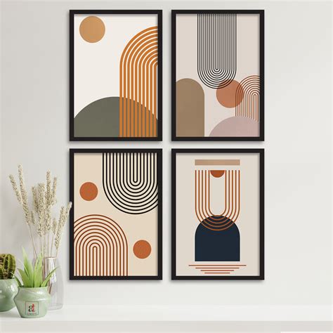 BOHO Inverted U - Bohemian line art set of 4 framed art print (A3 ...