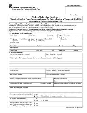 Fillable Online Notice of Injury in a Hostile Act Claim for Medical ...
