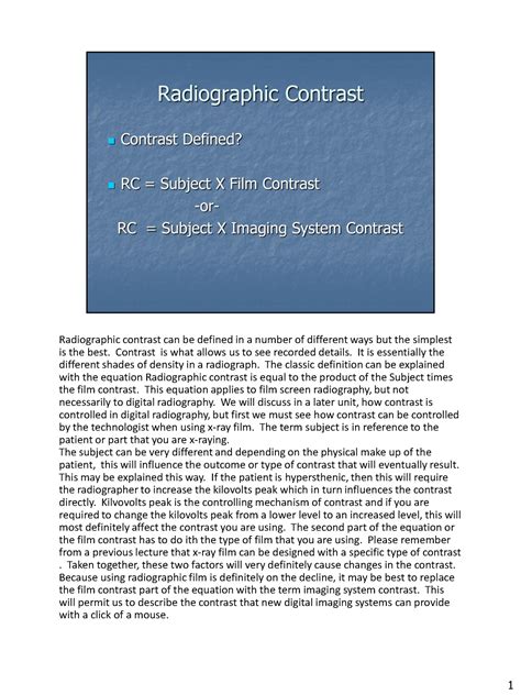 Radi - Radiography important notes - Radiographic contrast can be ...