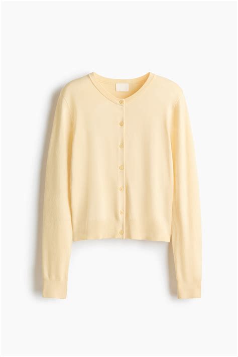 Fine-knit cardigan - Light yellow - Ladies | H&M IN