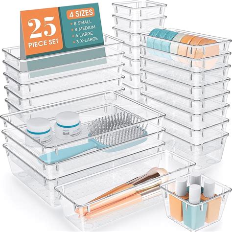 TAIMASI Clear Plastic Drawer Organizer Set, 25 Pcs, 4 Sizes, Versatile ...