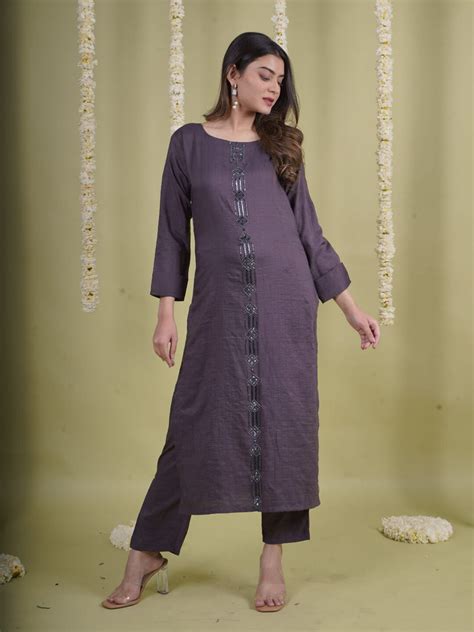 Buy Soft Touch Coffee Kurta Set - Raisin