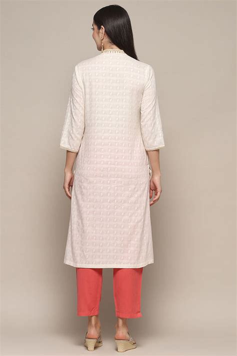 Off White Cotton Straight Kurta at Biba India