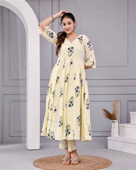 Saanvi Yellow Floral Printed Cotton Dress Set – Chhaape