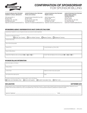 Saskatchewan Polytechnic Sponsorship Confirmation Form - Blank Fillable ...