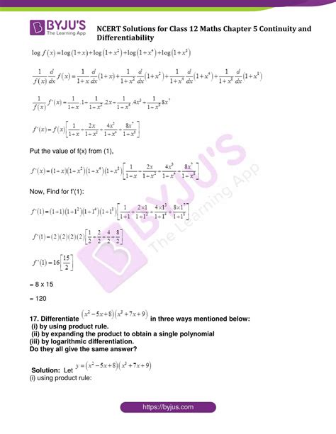 Class 12 Maths Continuity and Defferential Exercise 5.2 的图像结果