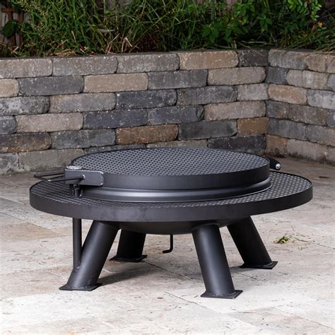 Spindletop 38 Inch Round Steel Wood Burning Fire Pit W/Removable Grill ...