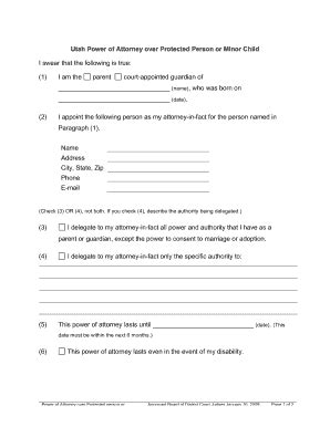 UT Power Of Attorney Over Protected Person Or Minor Child 2009 - Fill ...