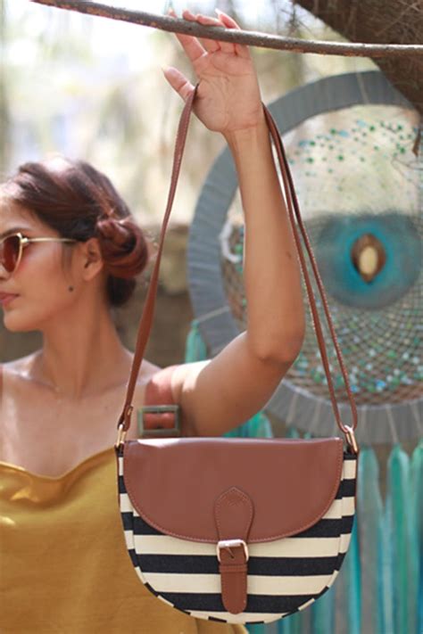 Get Tan Flap Stripes Cross-Body at ₹ 1600 | LBB Shop