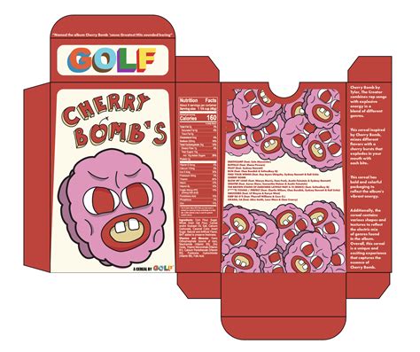 Making a cereal inspired by Cherry Bomb. I want to cover the box in ...