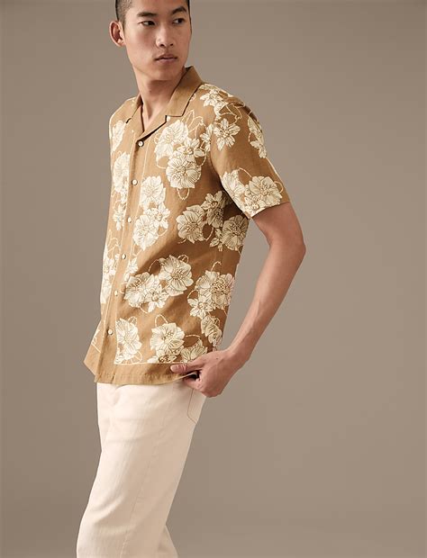 Buy Linen Rich Floral Cuban Collar Shirt at Marks & Spencer