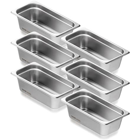 VEVOR 6 Pack Hotel Pans, 1/3 Size Anti-Jam Steam Pan, 0.8mm Thick ...