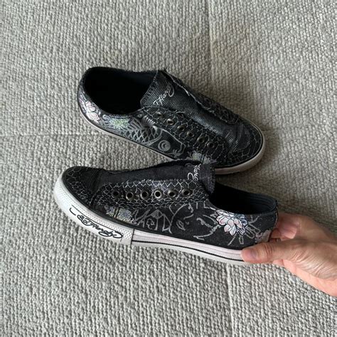 Ed Hardy sneakers slip on converse style shoes black... - Depop
