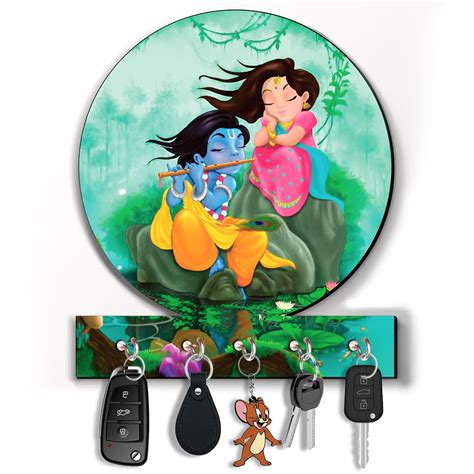 Wooden 2 in 1 Wallplate with Key Holder/Krishna Radha Design Frame ...