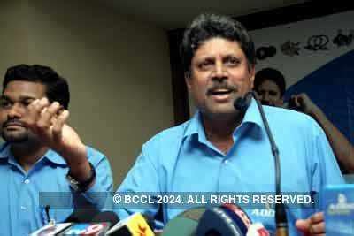 Kapil Dev, Brand Ambassador of ADDO, at a press meet in Ahmedabad to ...