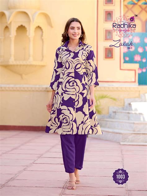 RADHIKA LIFE STYLE ZALAK VOL 1 RAYON FANCY KURTI WITH PANT CO-ORD SET ...