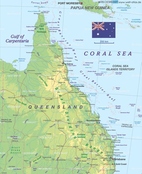 Map of Queensland (State / Section in Australia) | Welt-Atlas.de