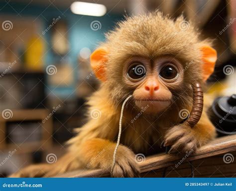 Monkey on Toy Phone Taking Call Stock Illustration - Illustration of ...