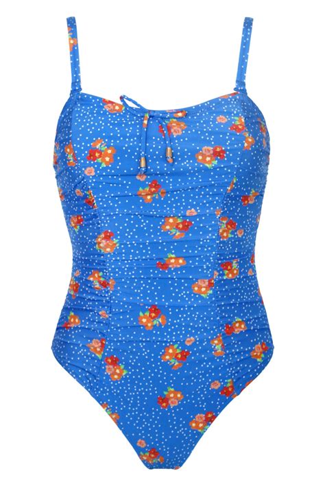Santa Cruz Strapless Control Swimsuit in Blue Floral | Pour Moi