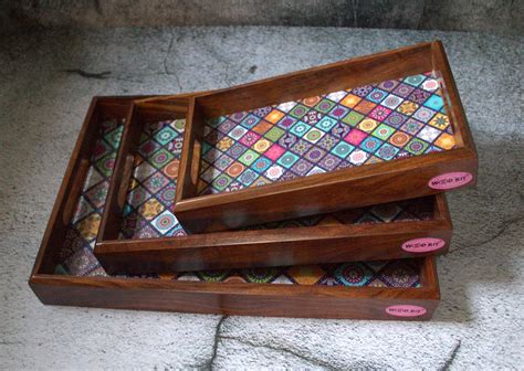 Woodkit Wooden Serving Tray Set of 3 | Breakfast Tray for Home | Dining ...