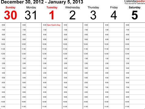 Weekly Calendars 2013 for PDF - 4 free printable templates