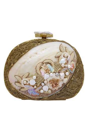 Buy Gold 3d Flower Embellished Clutch by Moh-Maya By Disha Khatri ...