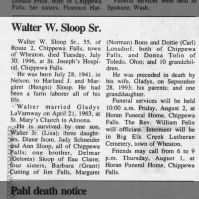 Obituary for Walter W. Sloop, 1941-1996 (Aged 55) - Newspapers.com™