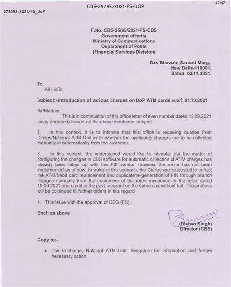 Clarification on introduction of various charges on DoP ATM Cards w.e.f ...