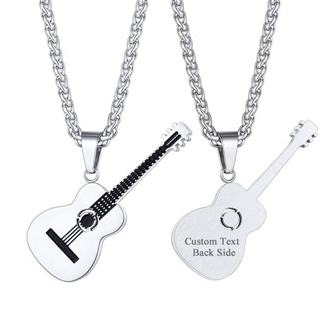 U7 Customized Guitar Necklace with Engraved Message Men Women Stainless ...