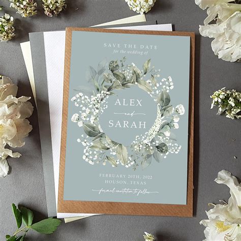 Baby's Breath Save the Dates Cards - Dusty Blue – Sienna Mai