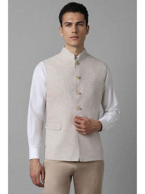 Buy Louis Philippe Men Beige Textured Slim Fit Party Nehru Jacket (38 ...