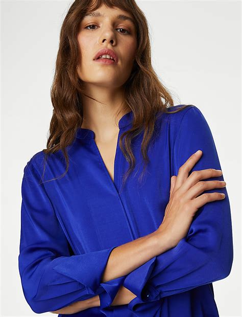 Buy Satin V-Neck Popover Blouse at Marks & Spencer