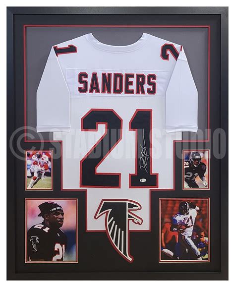 Deion Sanders Autographed Framed Falcons White Jersey - The Stadium Studio