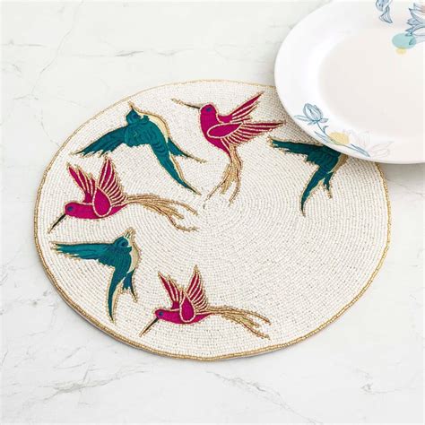 Buy Hope Off White Printed Glass Beaded Placemat- 35.2 cm from Home ...